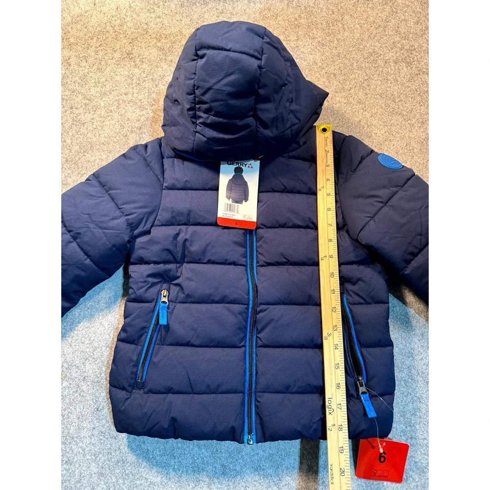Gerry Puffer Jacket Boys 6 Navy Blue Insulated Hooded Outdoor Softshell Zip Up